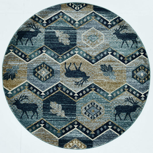 8' Seafoam Machine Woven Geometric Lodge Indoor Runner Rug