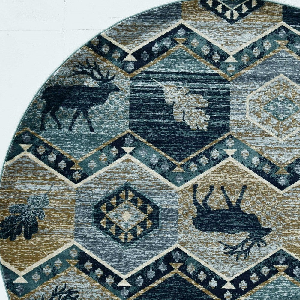 8' Seafoam Machine Woven Geometric Lodge Indoor Runner Rug