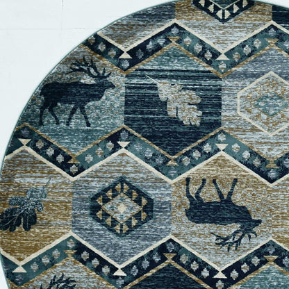 8' Seafoam Machine Woven Geometric Lodge Indoor Runner Rug