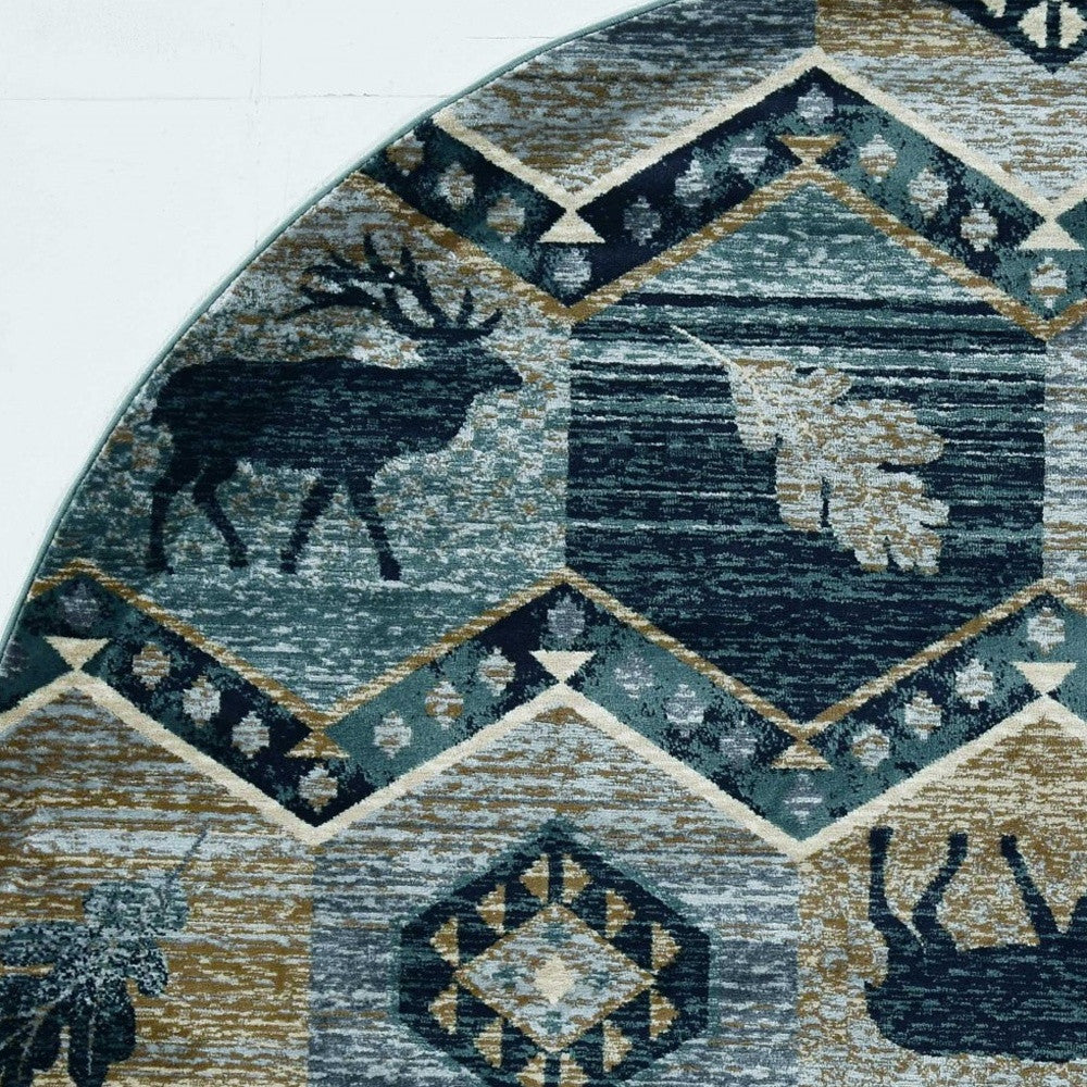 8' Seafoam Machine Woven Geometric Lodge Indoor Runner Rug