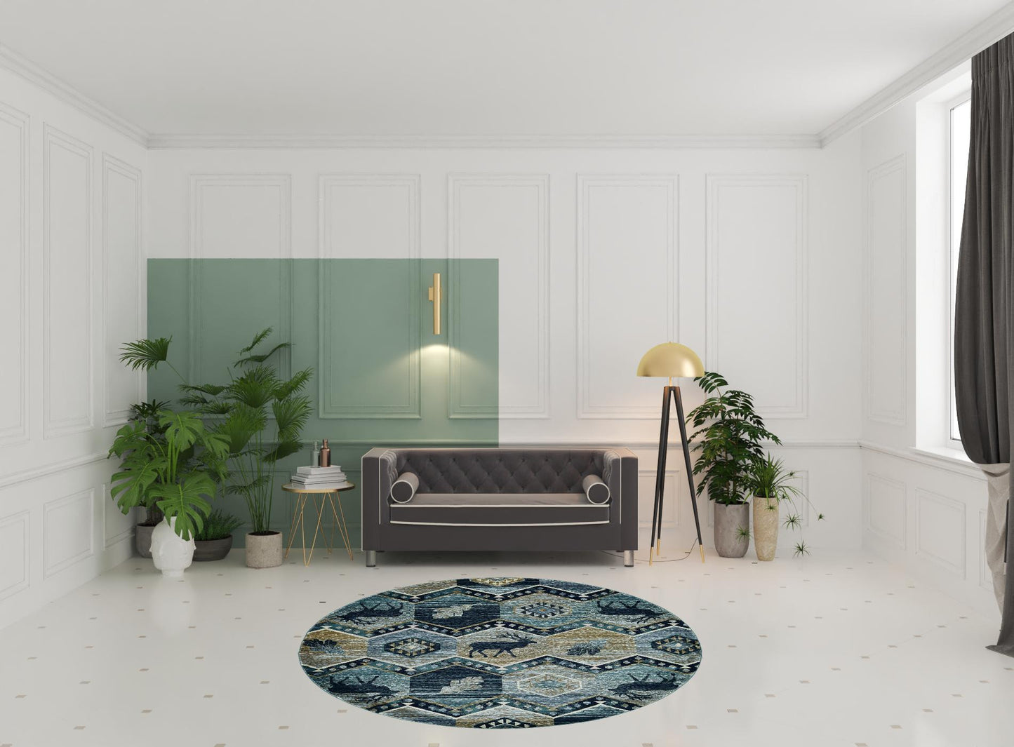 8' Seafoam Machine Woven Geometric Lodge Indoor Runner Rug