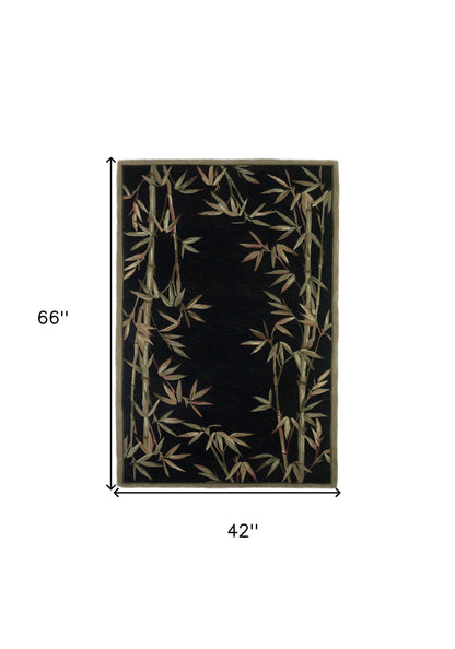 8' X 11'  Wool Black And Bamboo Area Rug