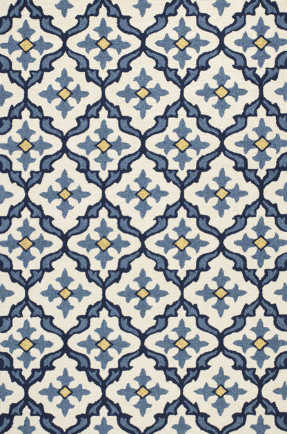 8'X10' Ivory Blue Hand Woven Uv Treated Quatrefoil Indoor Outdoor Area Rug