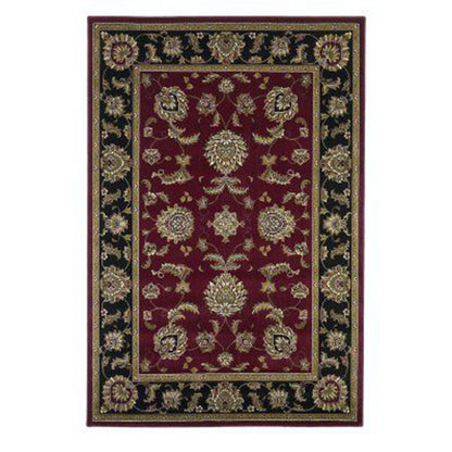 5'X8' Red Black Machine Woven Floral Traditional Indoor Area Rug
