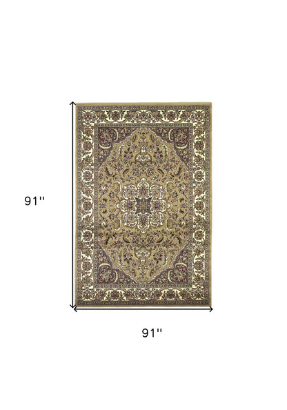 5'X8' Beige Ivory Machine Woven Floral Medallion Indoor Area Rug
