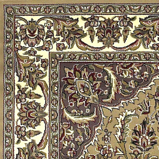 5'X8' Beige Ivory Machine Woven Floral Medallion Indoor Area Rug