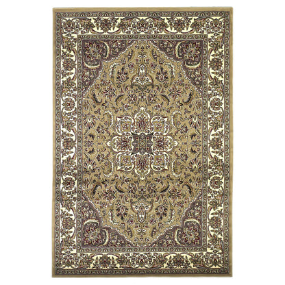5'X8' Beige Ivory Machine Woven Floral Medallion Indoor Area Rug