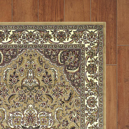 5'X8' Beige Ivory Machine Woven Floral Medallion Indoor Area Rug