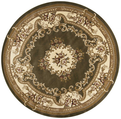 5' X 8' Green Or Ivory Floral Bordered Indoor Area Rug