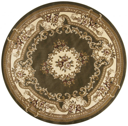 5' X 8' Green Or Ivory Floral Bordered Indoor Area Rug