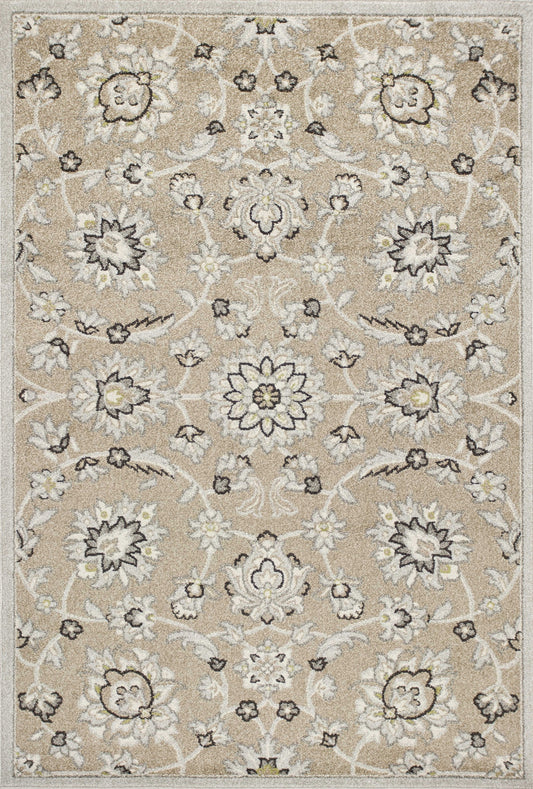 7' X 11' Beige Or Grey Floral Vines Uv Treated Indoor Area Rug