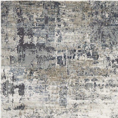 8' Ivory Teal Machine Woven Abstract Round Indoor Area Rug