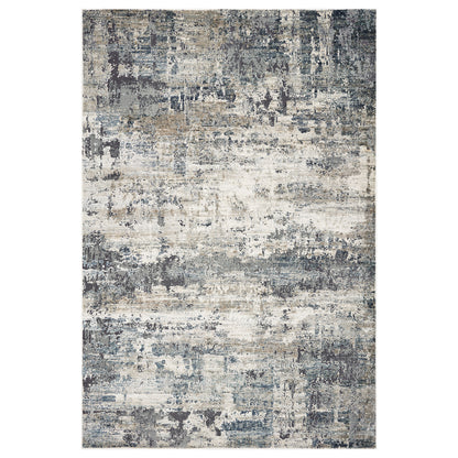 8' Ivory Teal Machine Woven Abstract Round Indoor Area Rug