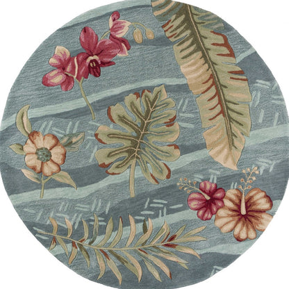 8'X11' Seafoam Green Machine Woven Tropical Plants Indoor Area Rug