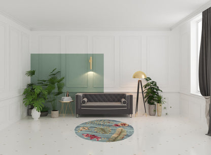 8'X11' Seafoam Green Machine Woven Tropical Plants Indoor Area Rug