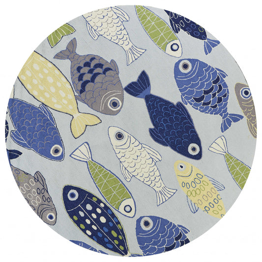 5' X 7' Light Blue School Of Fish Indoor Area Rug