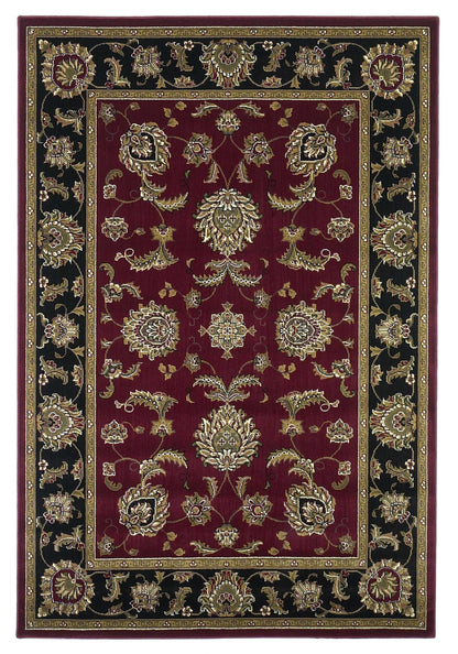 5'X8' Red Black Machine Woven Floral Traditional Indoor Area Rug