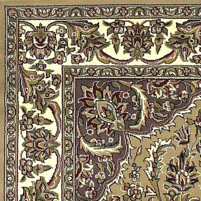 5'X8' Beige Ivory Machine Woven Floral Medallion Indoor Area Rug