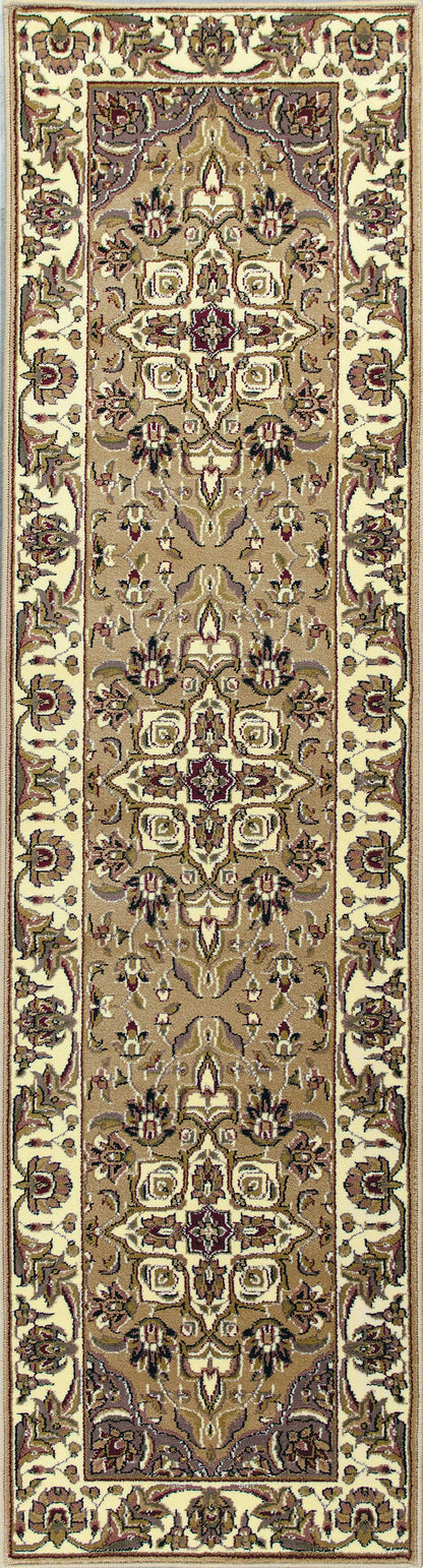 5'X8' Beige Ivory Machine Woven Floral Medallion Indoor Area Rug