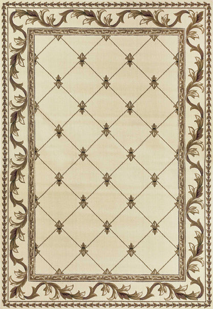 8' Ivory Machine Woven Hand Carved Fleur De Lis Round Indoor Area Rug