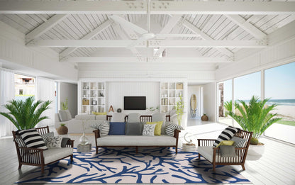 3' X 5' Ivory and Blue Coral Hand Hooked Area Rug