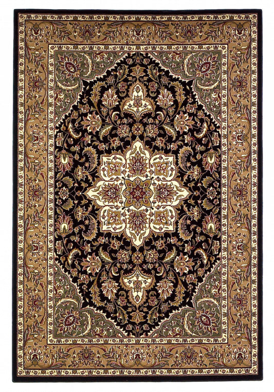 2'X3' Black Beige Machine Woven Floral Medallion Indoor Accent Rug