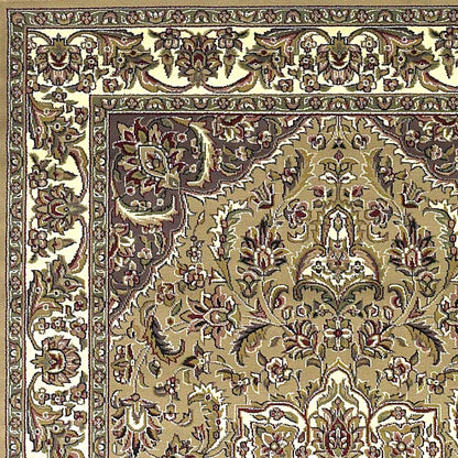 5'X8' Beige Ivory Machine Woven Floral Medallion Indoor Area Rug