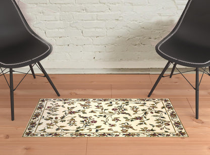 10'X13' Ivory Machine Woven Floral Vines Indoor Area Rug