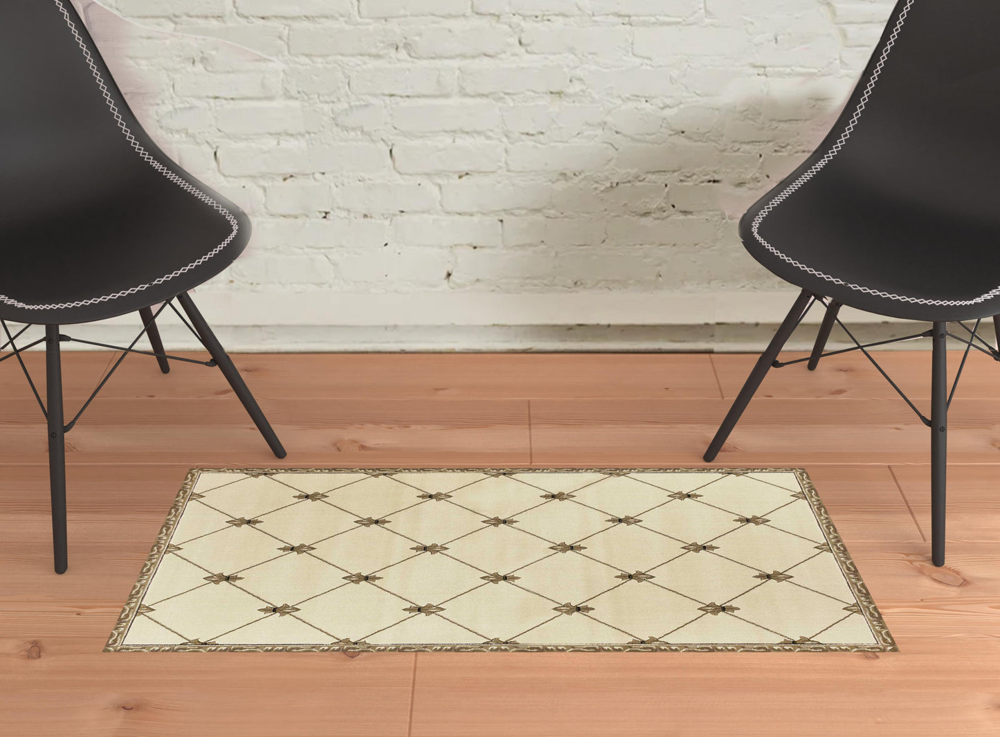 8' Ivory Machine Woven Hand Carved Fleur De Lis Round Indoor Area Rug