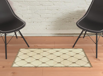 8' Ivory Machine Woven Hand Carved Fleur De Lis Round Indoor Area Rug