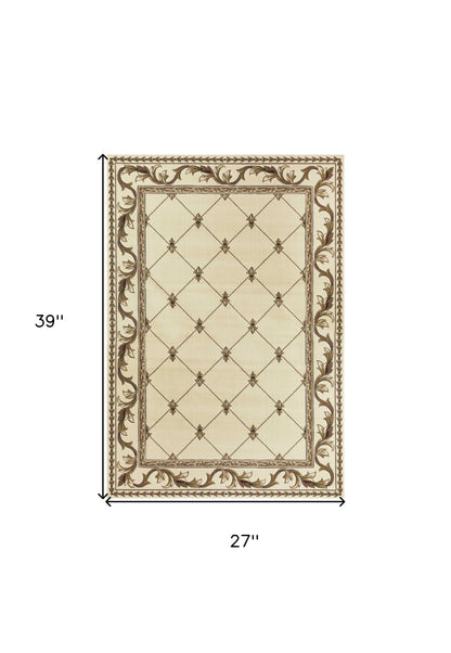8' Ivory Machine Woven Hand Carved Fleur De Lis Round Indoor Area Rug