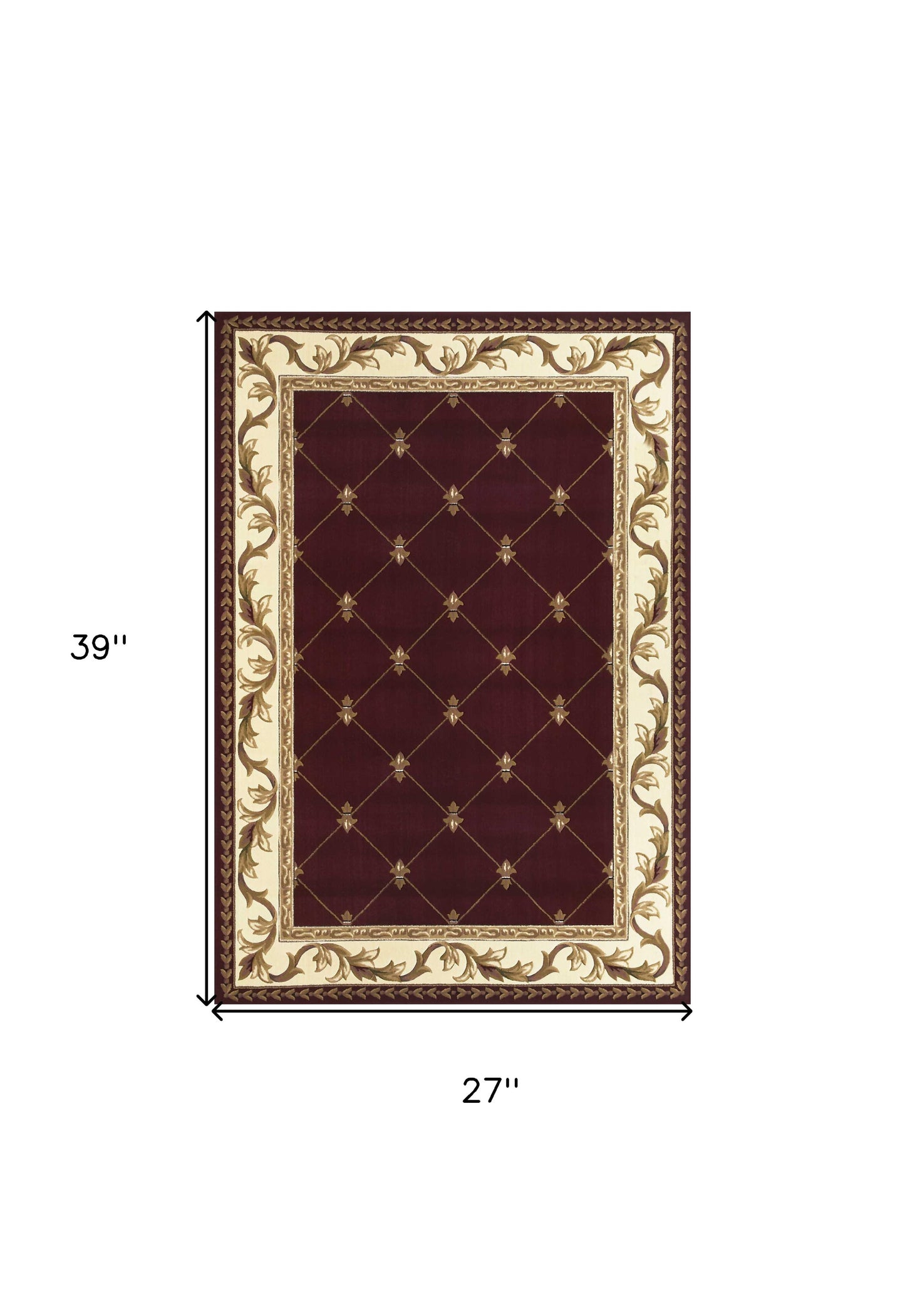 5' X 8' Red Fleur De Lis Diamond Bordered Indoor Area Rug