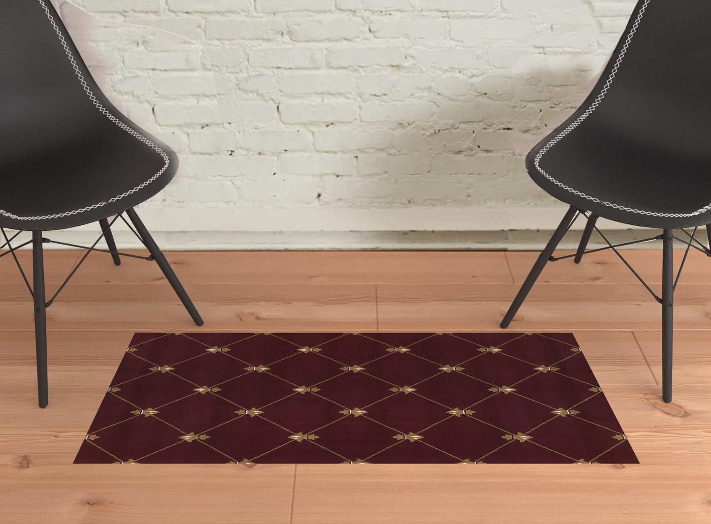 5' X 8' Red Fleur De Lis Diamond Bordered Indoor Area Rug