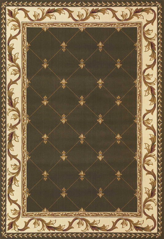 5'X8' Green Machine Woven Hand Carved Fleur De Lis Indoor Area Rug