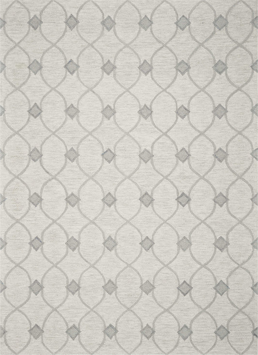 5'X7' Ivory Hand Tufted Wool Ogee Indoor Area Rug