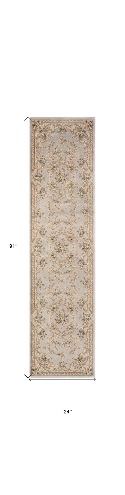 8' Light Grey Floral Round Indoor Area Rug