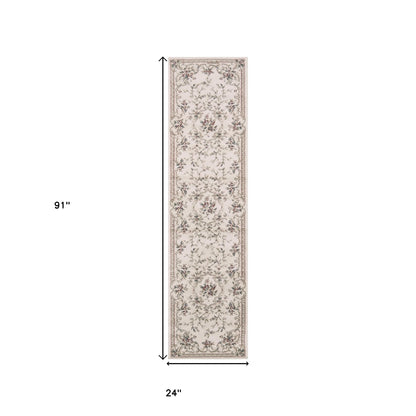 5'X8' Ivory Bordered Floral Indoor Area Rug