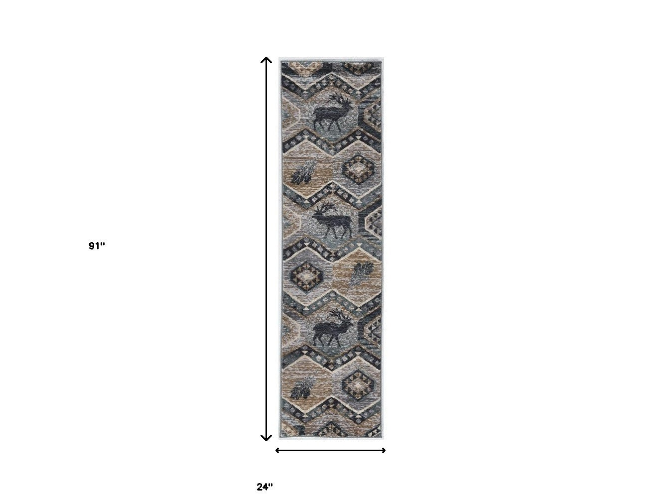 8' Seafoam Machine Woven Geometric Lodge Indoor Runner Rug