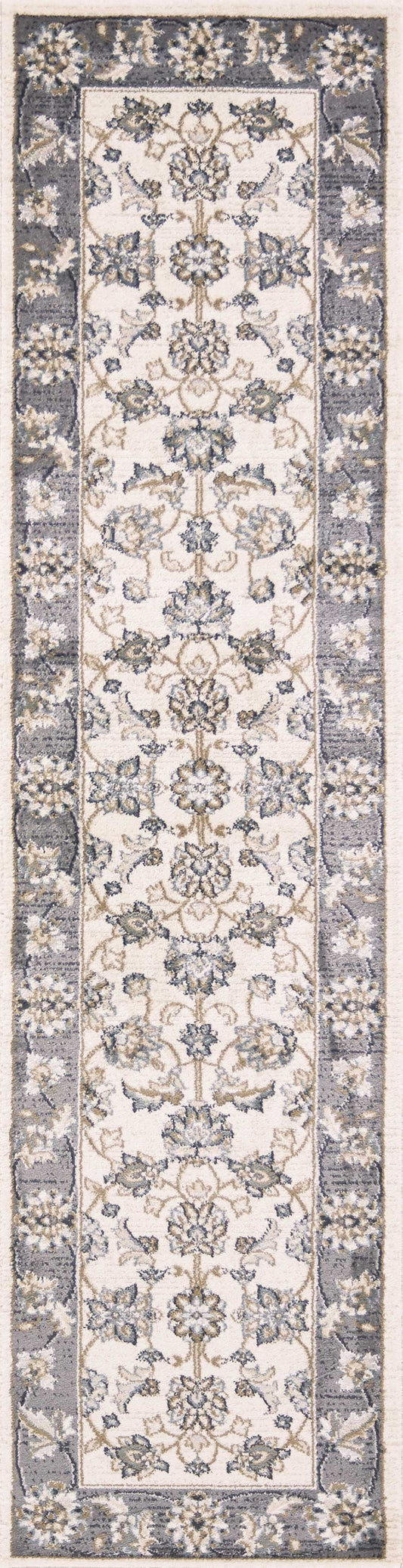 8' Ivory Grey Floral Round Indoor Area Rug