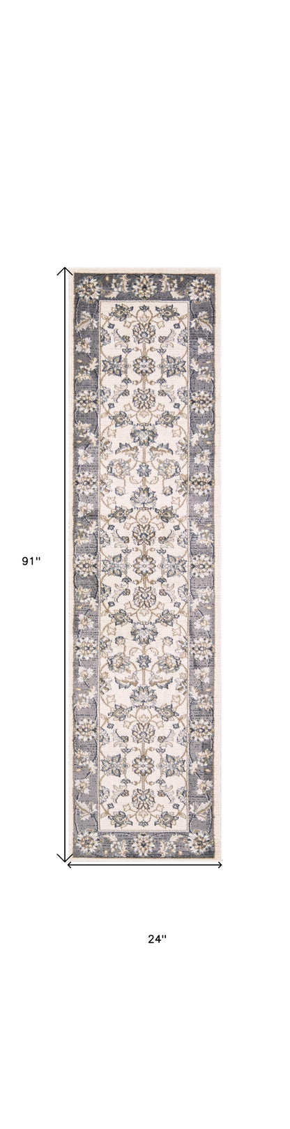8' Ivory Grey Floral Round Indoor Area Rug