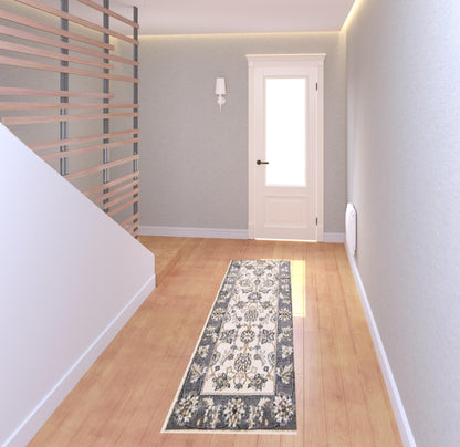8' Ivory Grey Floral Round Indoor Area Rug