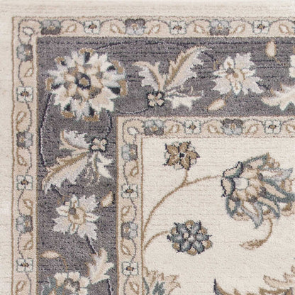 8' Ivory Grey Floral Round Indoor Area Rug