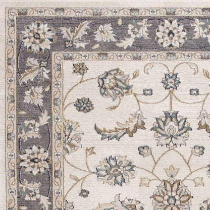 8' Ivory Grey Floral Round Indoor Area Rug
