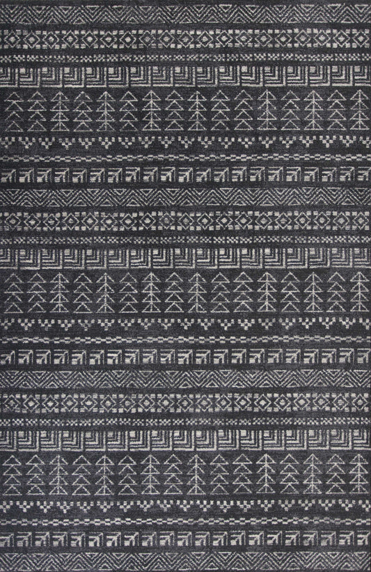3'X5' Charcoal Grey Machine Woven Bohemian Tribal Indoor Area Rug
