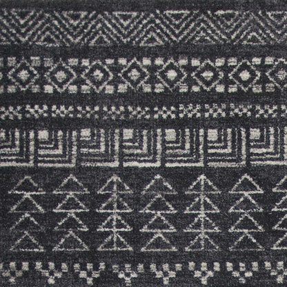 3'X5' Charcoal Grey Machine Woven Bohemian Tribal Indoor Area Rug
