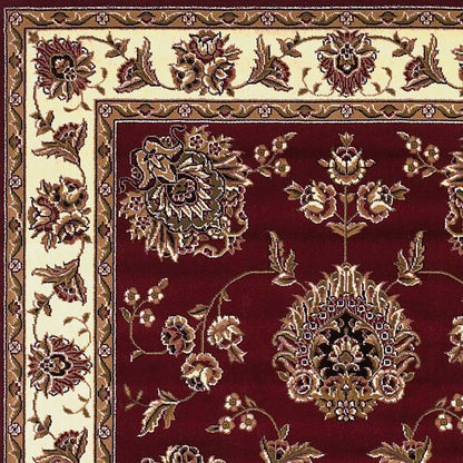 10'X13' Red Ivory Machine Woven Floral Traditional Indoor Area Rug