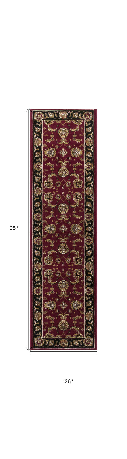 5'X8' Red Black Machine Woven Floral Traditional Indoor Area Rug
