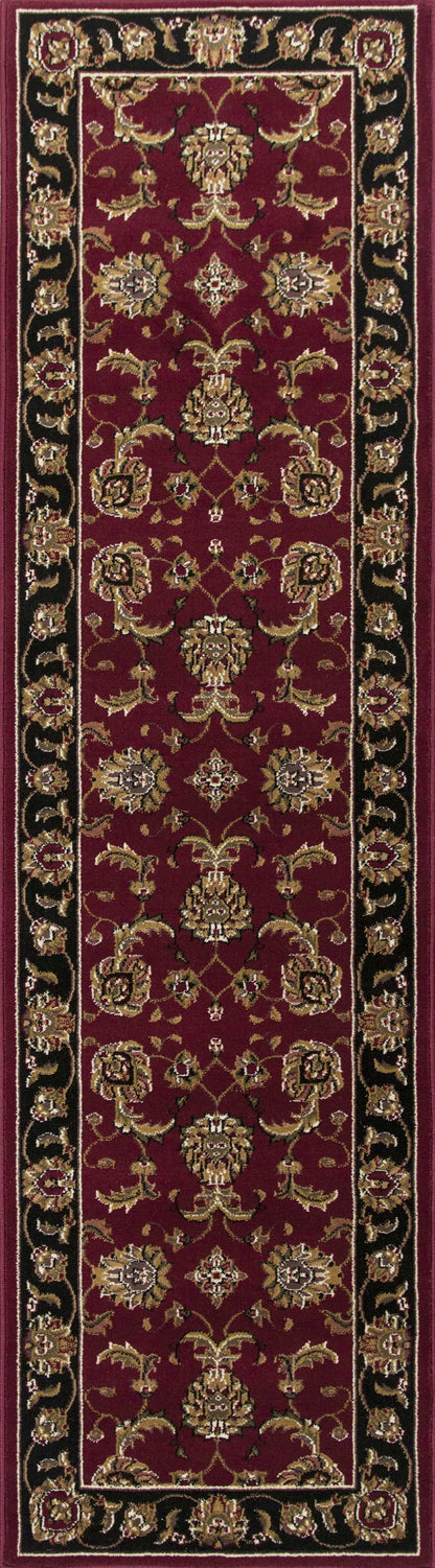 5'X8' Red Black Machine Woven Floral Traditional Indoor Area Rug