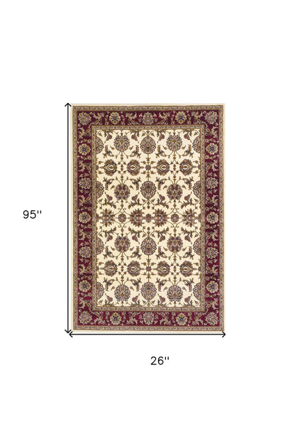 5'X8' Ivory Red Machine Woven Floral Traditional Indoor Area Rug