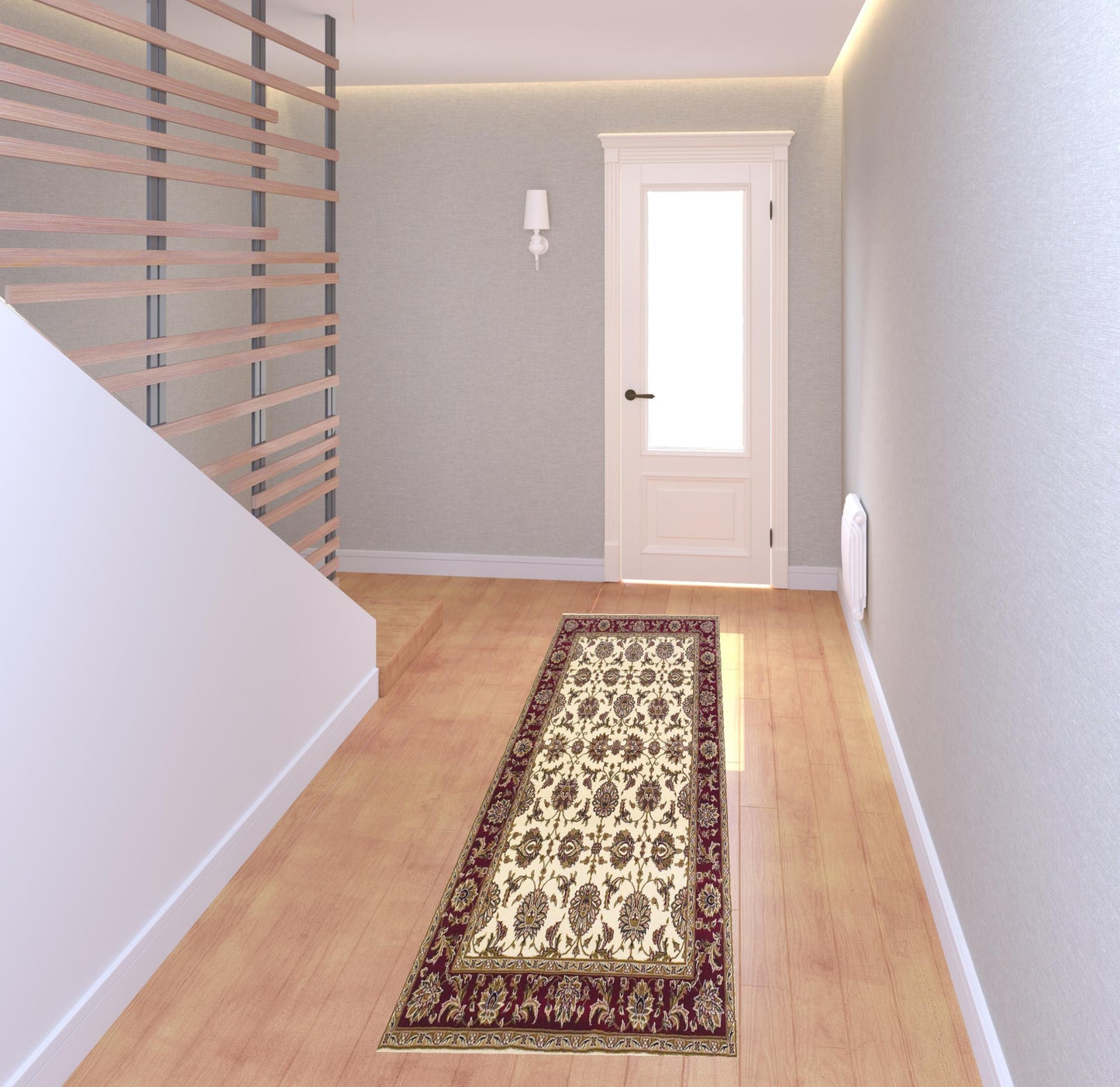 5'X8' Ivory Red Machine Woven Floral Traditional Indoor Area Rug
